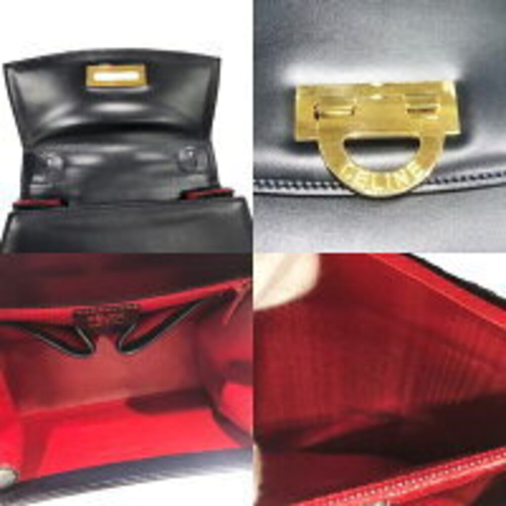 Celine Handbag Logo Gancini Shoulder Bag Black Calfskin Leather HO - Picture 6 of 9